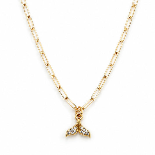 Encrusted Whale Tail Pendant Necklace with Freedom Clasp